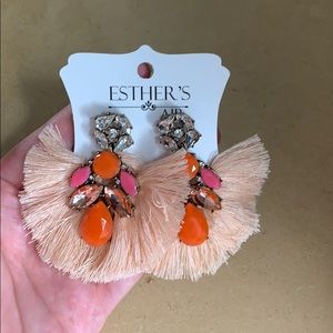 Coral tassel statement earrings